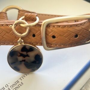 Southern Living Dog Collar 1 Pc Tan Weave Vegan  Leather NWT Charm /Tag Holder